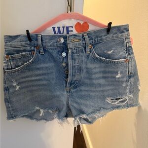 Agolde Light Blue Distressed Jean Shorts